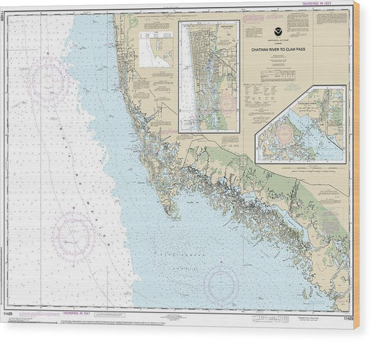 Nautical Chart-11429 Chatham River-Clam Pass, Naples Bay, Everglades Harbor Wood Print