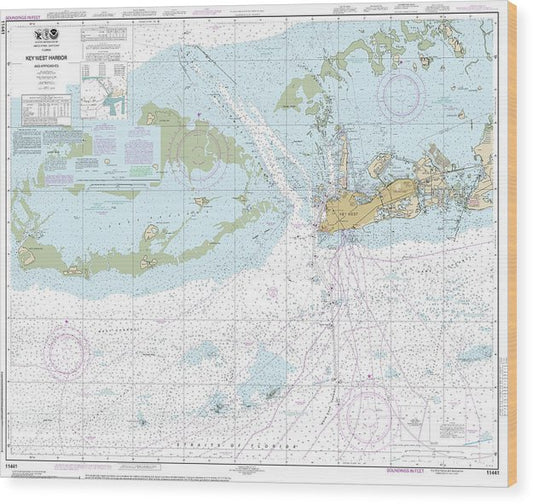 Nautical Chart-11441 Key West Harbor-Approaches Wood Print