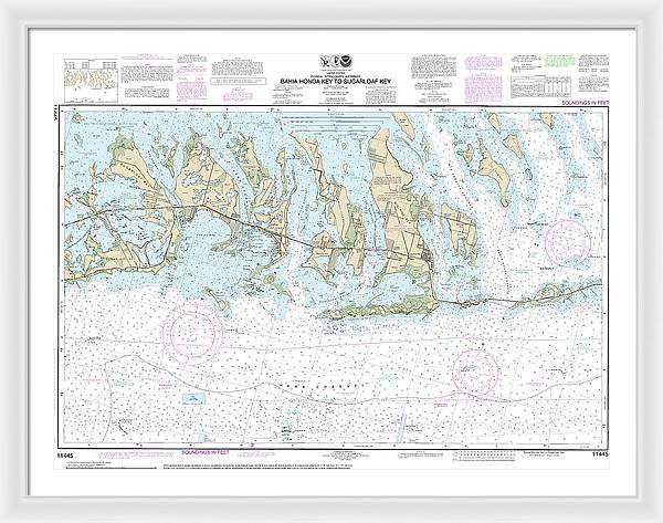 Nautical Chart-11445 Intracoastal Waterway Bahia Honda Key-sugarloaf Key - Framed Print