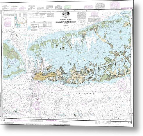 A beuatiful Metal Print of the Nautical Chart-11446 Intracoastal Waterway Sugarloaf Key-Key West - Metal Print by SeaKoast.  100% Guarenteed!