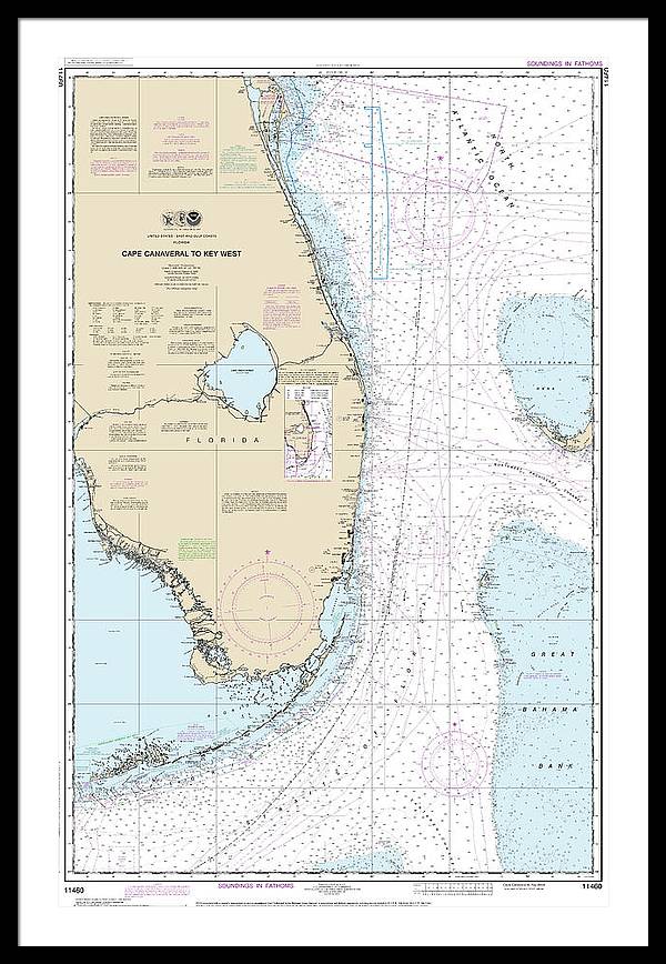 Nautical Chart-11460 Cape Canaveral-key West - Framed Print