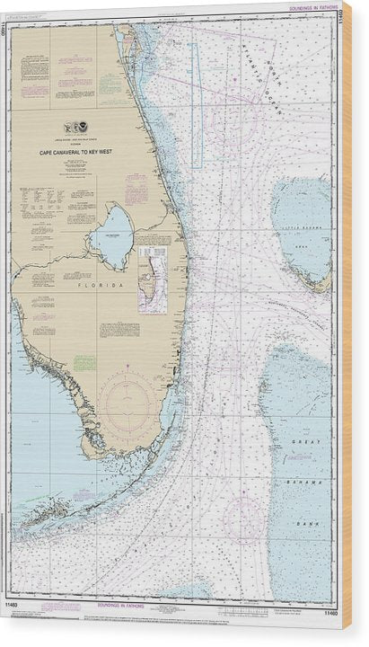 Nautical Chart-11460 Cape Canaveral-Key West Wood Print