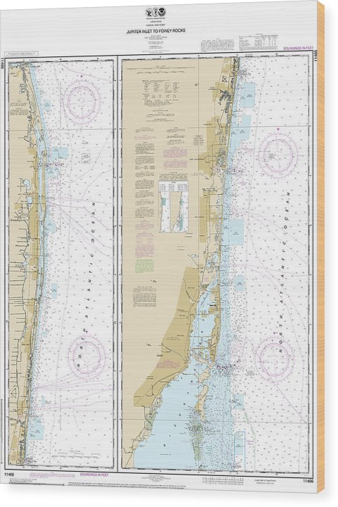 Nautical Chart-11466 Jupiter Inlet-Fowey Rocks, Lake Worth Inlet Wood Print