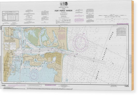 Nautical Chart-11475 Fort Pierce Harbor Wood Print