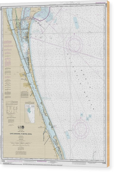 Nautical Chart-11476 Cape Canaveral-Bethel Shoal Wood Print | SeaKoast