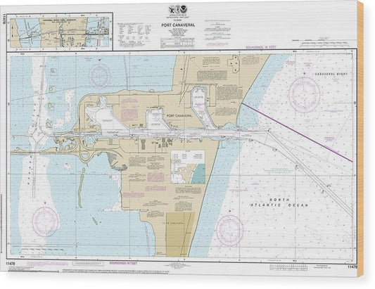Nautical Chart-11478 Port Canaveral, Canaveral Barge Canal Extension Wood Print