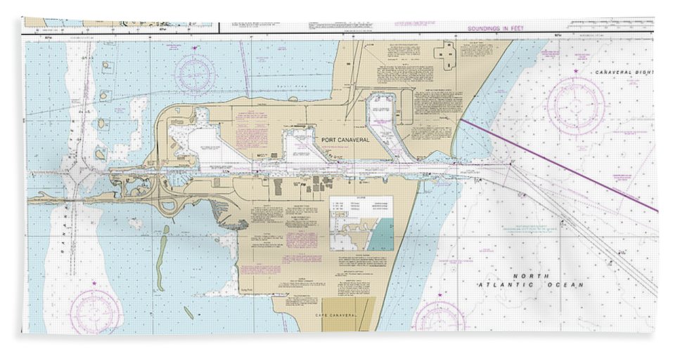 Nautical Chart 11478 Port Canaveral, Canaveral Barge Canal Extension Bath Towel