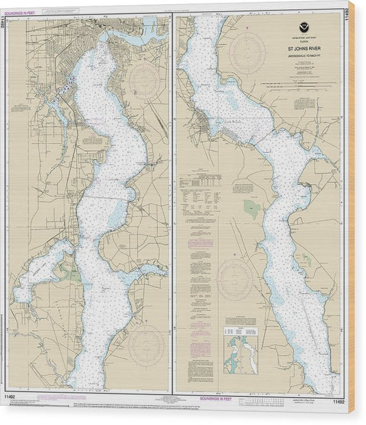Nautical Chart-11492 St Johns River Jacksonville-Racy Point Wood Print