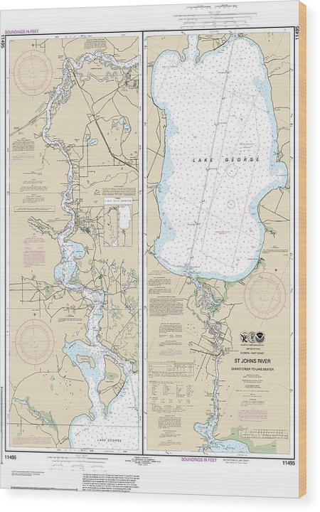 Nautical Chart-11495 St Johns River Dunns Creek-Lake Dexter Wood Print