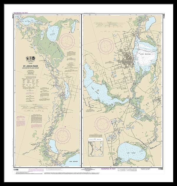 Nautical Chart-11498 St Johns River Lake Dexter-lake Harney - Framed Print