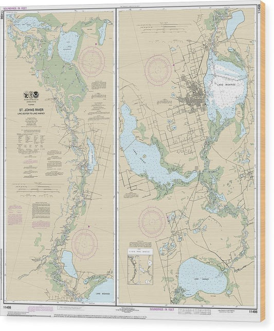 Nautical Chart-11498 St Johns River Lake Dexter-Lake Harney Wood Print