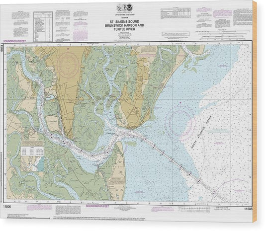 Nautical Chart-11506 St Simons Sound, Brunswick Harbor-Turtle River Wood Print