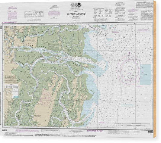 Nautical Chart-11508 Altamaha Sound Wood Print