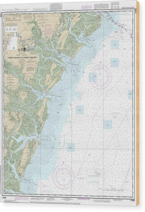 Nautical Chart-11509 Tybee Island-Doboy Sound Wood Print