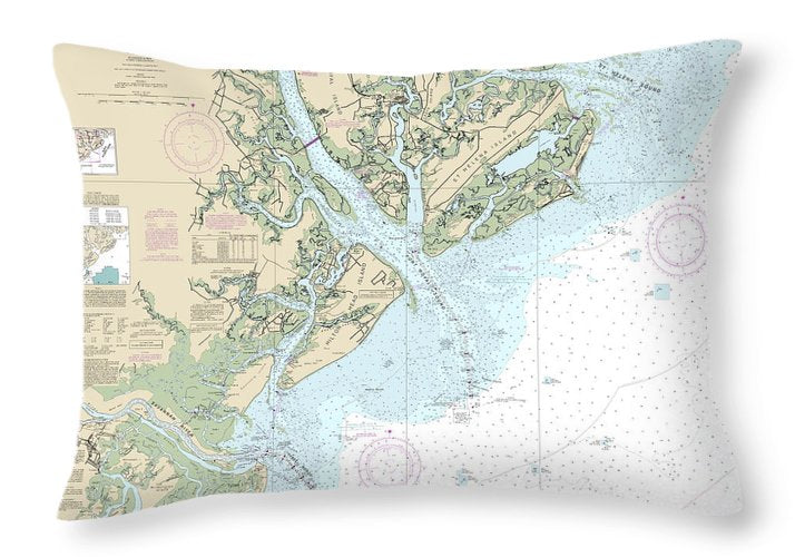 Nautical Chart-11513 St Helena Sound-savannah River - Throw Pillow