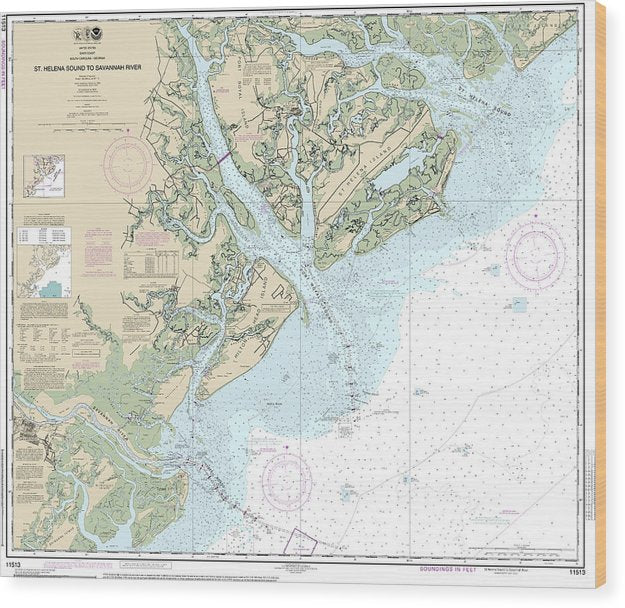 Nautical Chart-11513 St Helena Sound-Savannah River Wood Print