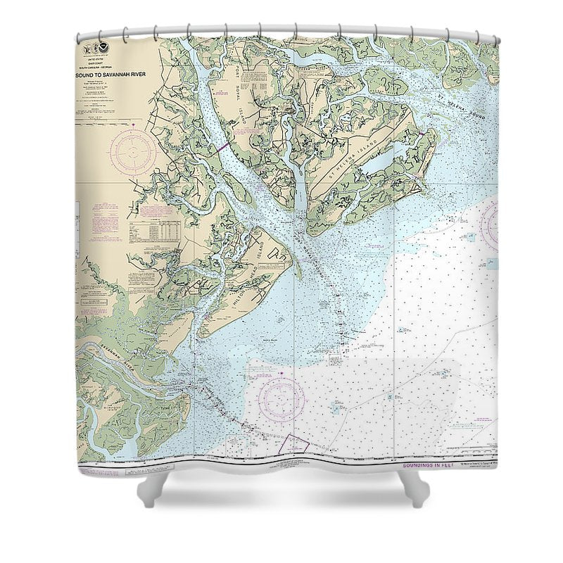 Nautical Chart 11513 St Helena Sound Savannah River Shower Curtain