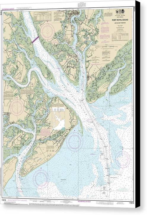 Nautical Chart-11516 Port Royal Sound-inland Passages - Canvas Print