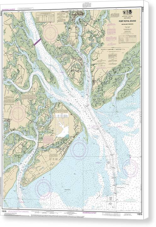 Nautical Chart-11516 Port Royal Sound-inland Passages - Canvas Print