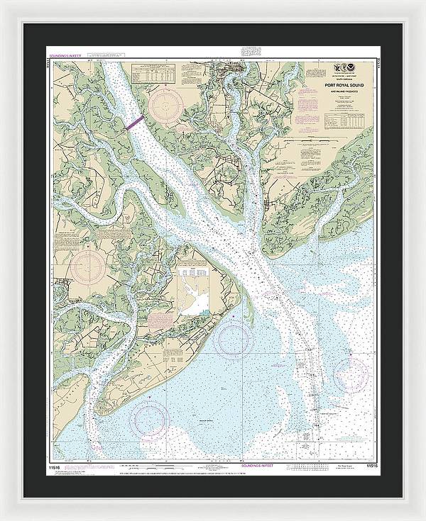 Nautical Chart-11516 Port Royal Sound-inland Passages - Framed Print