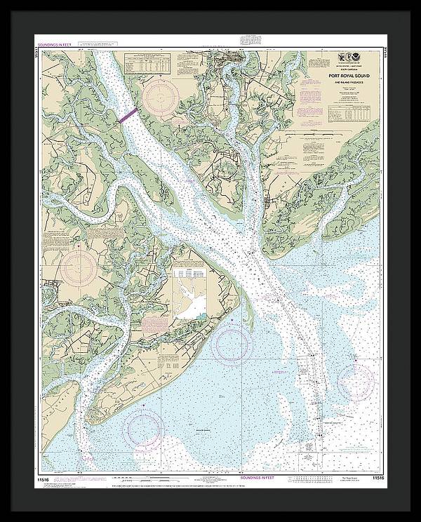 Nautical Chart-11516 Port Royal Sound-inland Passages - Framed Print