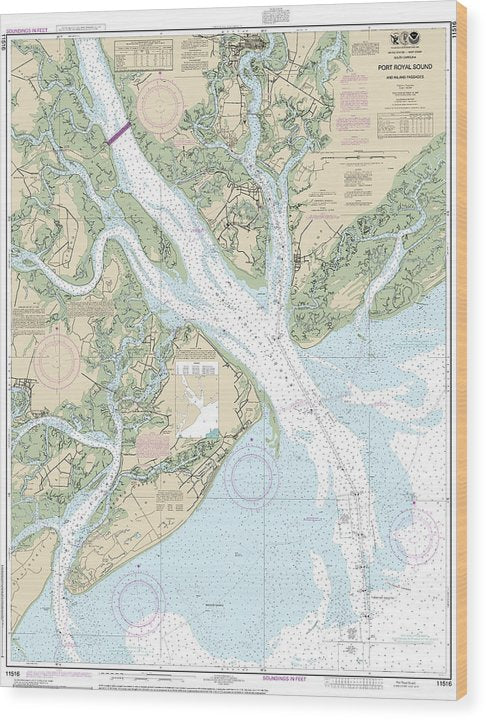 Nautical Chart-11516 Port Royal Sound-Inland Passages Wood Print