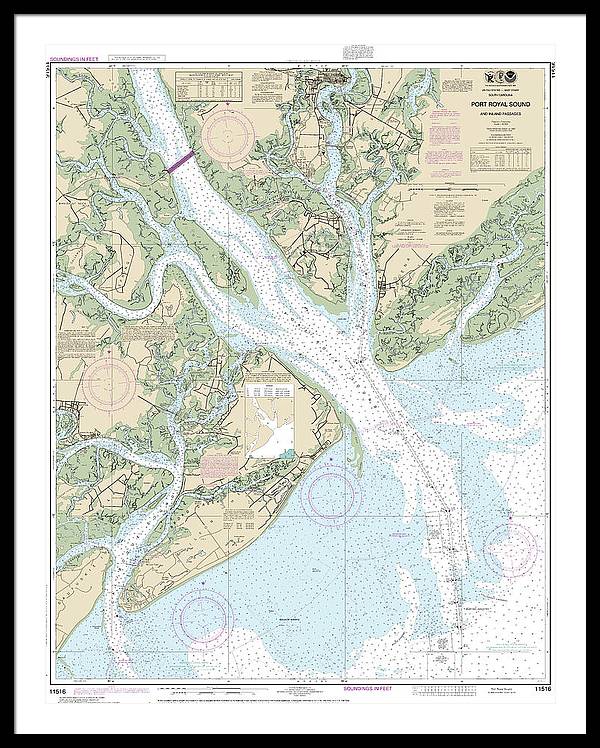 Nautical Chart-11516 Port Royal Sound-inland Passages - Framed Print