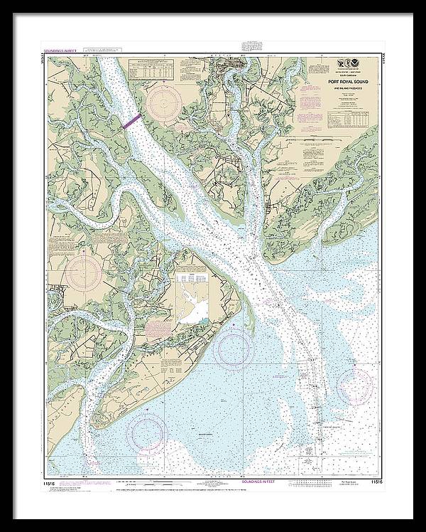 Nautical Chart-11516 Port Royal Sound-inland Passages - Framed Print