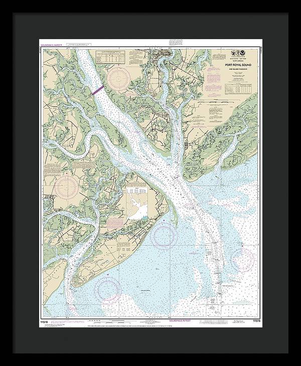 Nautical Chart-11516 Port Royal Sound-inland Passages - Framed Print