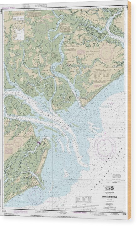 Nautical Chart-11517 St Helena Sound Wood Print