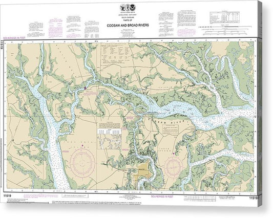 Nautical Chart-11519 Parts-Coosaw-Broad Rivers  Acrylic Print