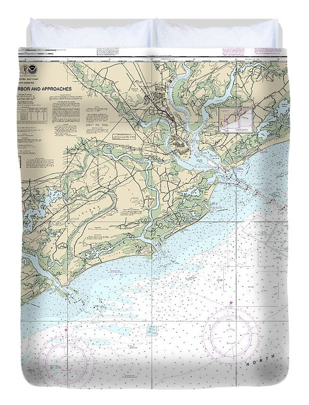 Nautical Chart-11521 Charleston Harbor-approaches - Duvet Cover