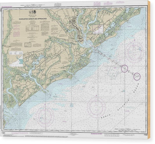 Nautical Chart-11521 Charleston Harbor-Approaches Wood Print