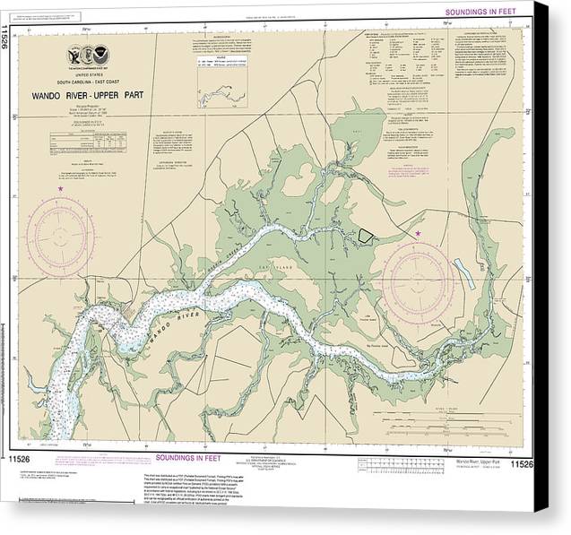 Nautical Chart-11526 Wando River Upper Part - Canvas Print