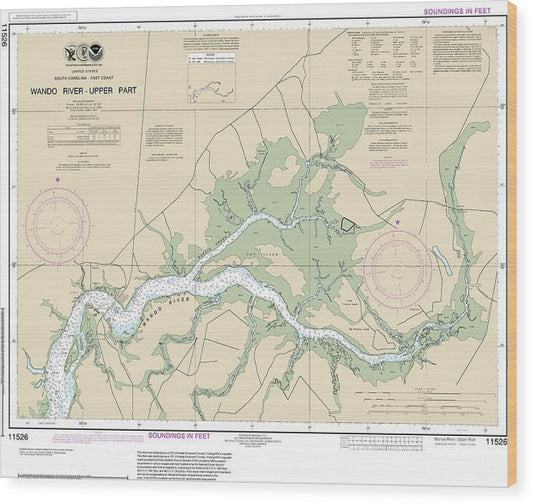 Nautical Chart-11526 Wando River Upper Part Wood Print