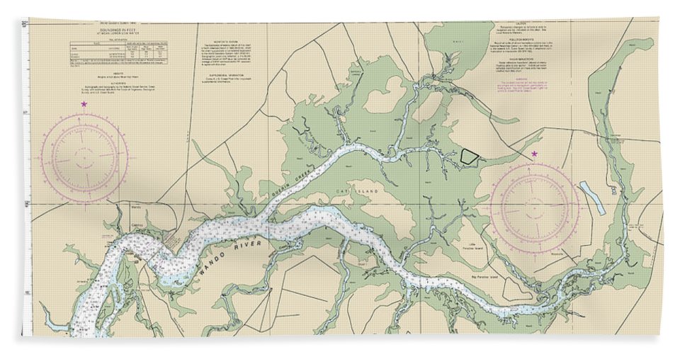 Nautical Chart-11526 Wando River Upper Part - Bath Towel