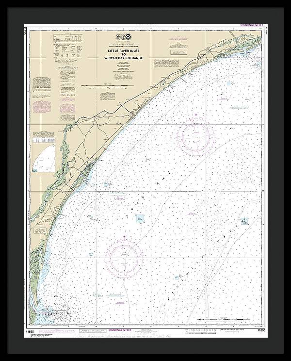 Nautical Chart-11535 Little River Lnlet-winyah Bay Entrance - Framed Print