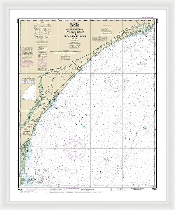 Nautical Chart-11535 Little River Lnlet-winyah Bay Entrance - Framed Print