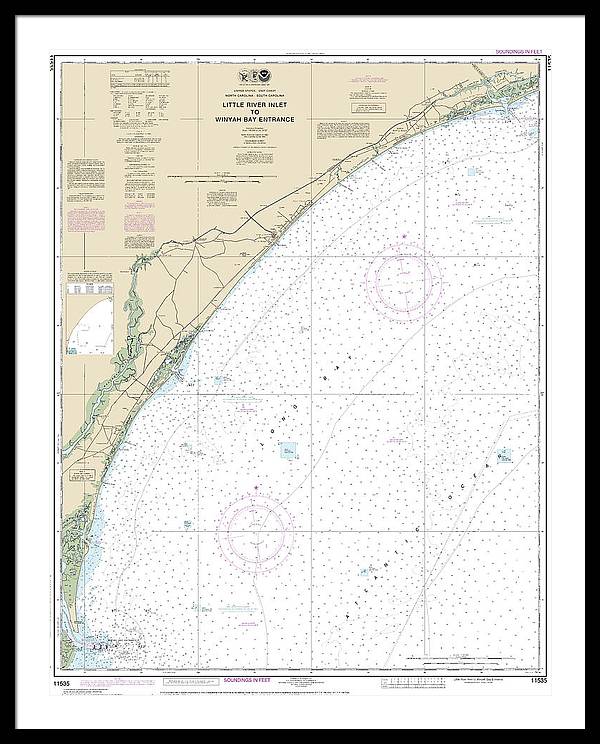 Nautical Chart-11535 Little River Lnlet-winyah Bay Entrance - Framed Print