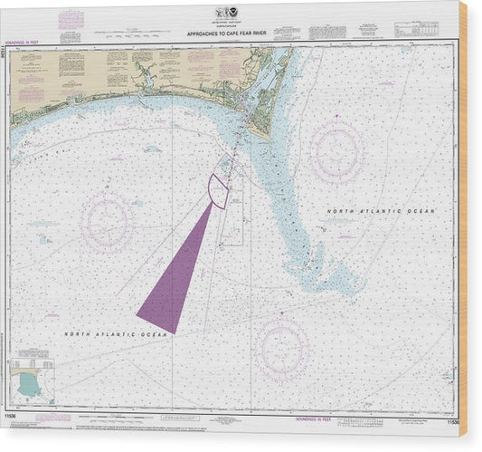 Nautical Chart-11536 Approaches-Cape Fear River Wood Print
