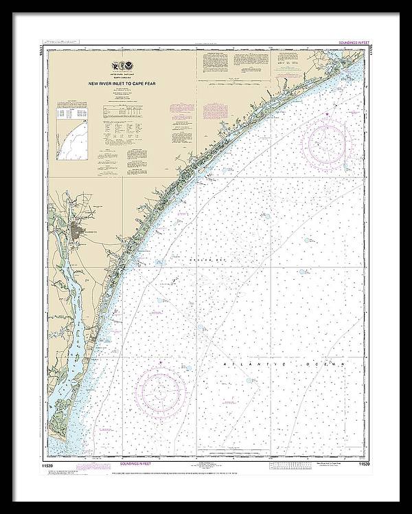 Nautical Chart-11539 New River Inlet-cape Fear - Framed Print