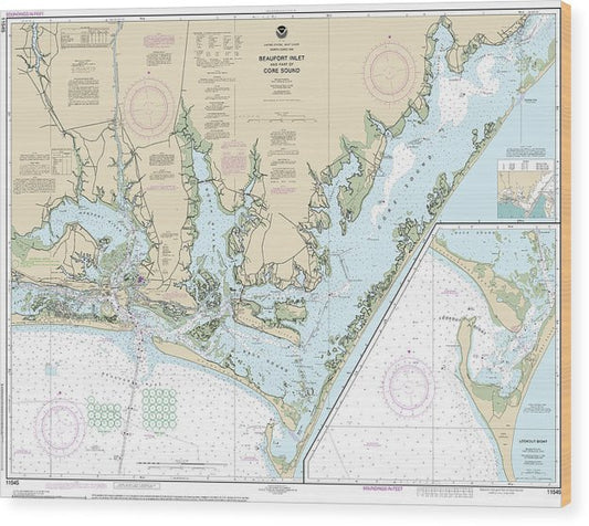 Nautical Chart-11545 Beaufort Inlet-Part-Core Sound, Lookout Bight Wood Print