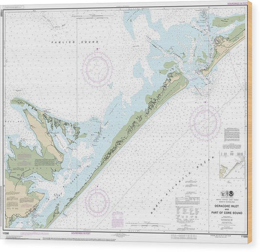 Nautical Chart-11550 Ocracoke Lnlet-Part-Core Sound Wood Print