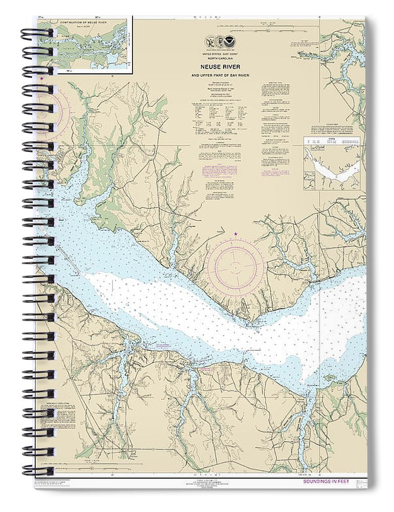 Nautical Chart 11552 Neuse River Upper Part Bay River Spiral Notebook