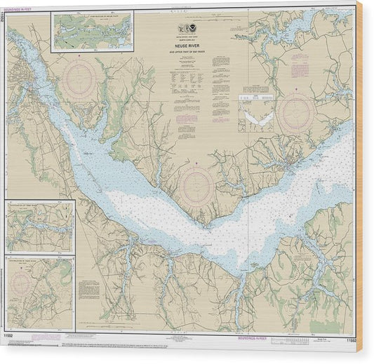 Nautical Chart-11552 Neuse River-Upper Part-Bay River Wood Print