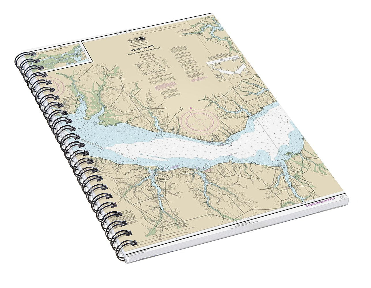 Nautical Chart-11552 Neuse River-upper Part-bay River - Spiral Notebook