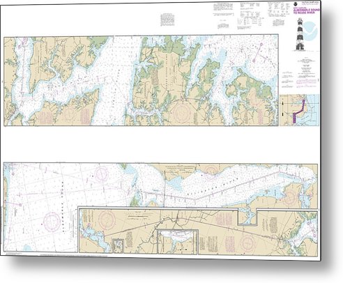 A beuatiful Metal Print of the Nautical Chart-11553 Intracoastal Waterway Albermarle Sound-Neuse River, Alligator River, Second Creek - Metal Print by SeaKoast.  100% Guarenteed!