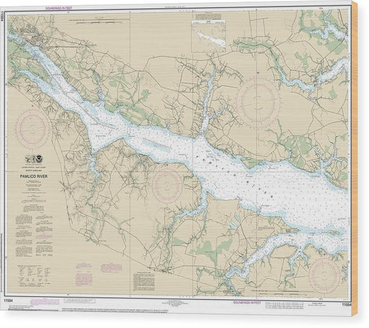 Nautical Chart-11554 Pamlico River Wood Print
