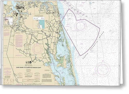 Nautical Chart-12207 Cape Henry-currituck Beach Light - Greeting Card