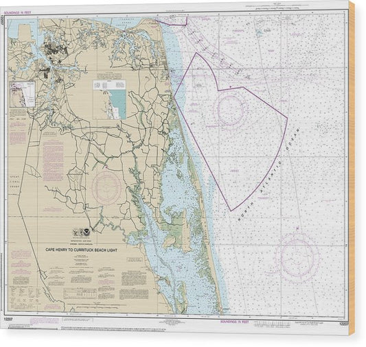 Nautical Chart-12207 Cape Henry-Currituck Beach Light Wood Print